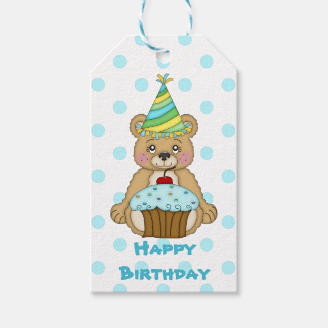 Etiqueta Para Presente Aniversário do Urso Polkadot Azul (Frente)