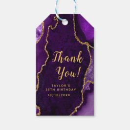 Etiqueta Para Presente Aniversário Dourado e Roxo Obrigado