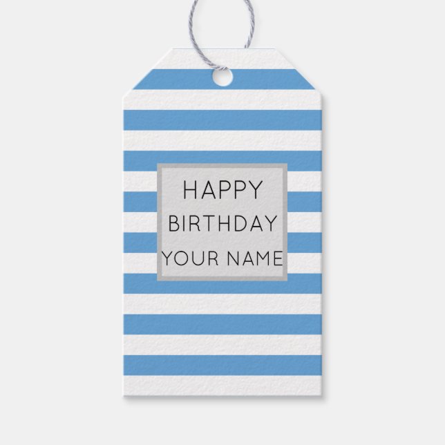 Etiqueta Para Presente Aniversário Feliz Azul E Branco (Frente)