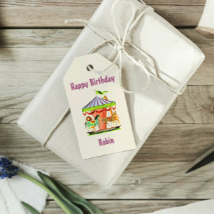 Etiqueta Para Presente Aniversário Feliz do Nome da Criança Retro Feliz-P