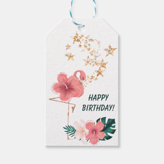 Etiqueta Para Presente Aniversário Flamingo Floral bonito Rosa (Frente)