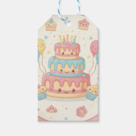 Etiqueta Para Presente Aniversário Kawaii - Bolo e Bolinhos Fofo