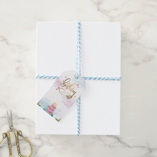 Etiqueta Para Presente Aniversário Moderno (Com cordão)