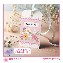 Etiqueta Para Presente Aniversário Personalizável Floral Rosa
