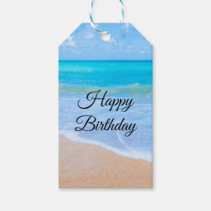 Etiqueta Para Presente Aniversário tropical da foto da cena da praia