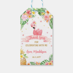 Etiqueta Para Presente Aniversário Tropical Flamingo Pneapple Obrigado