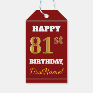 Etiqueta Para Presente Aniversário Vermelho, Faux Dourado 81 ruas + Nome