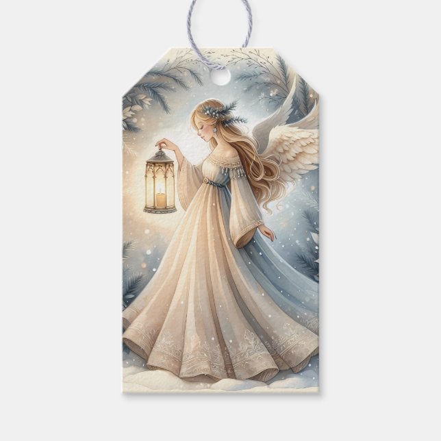 Etiqueta Para Presente Anjo Celestial de Inverno Lanterna da Paz (Frente)