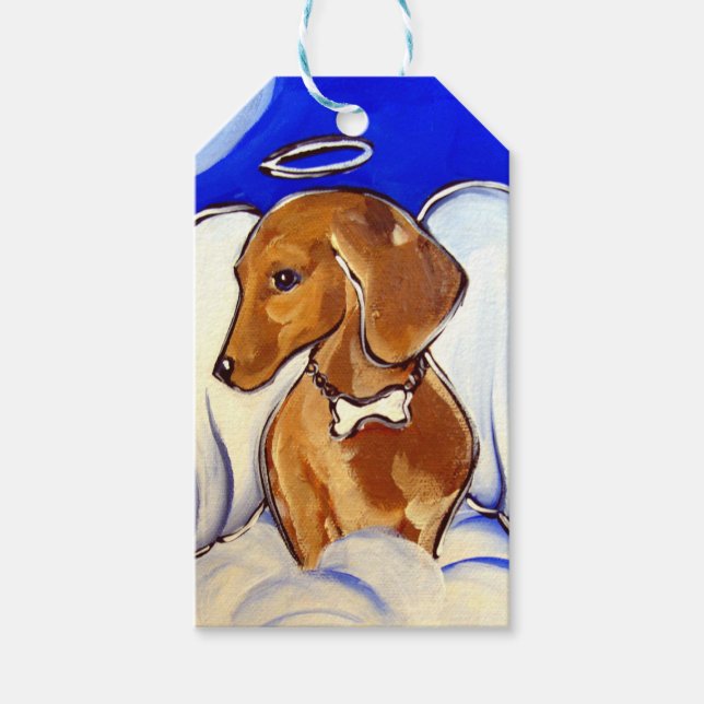 Etiqueta Para Presente Anjo Dachshund Vermelho (Frente)