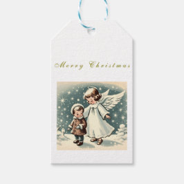 Etiqueta Para Presente Anjo e Criança de Natal Vintage