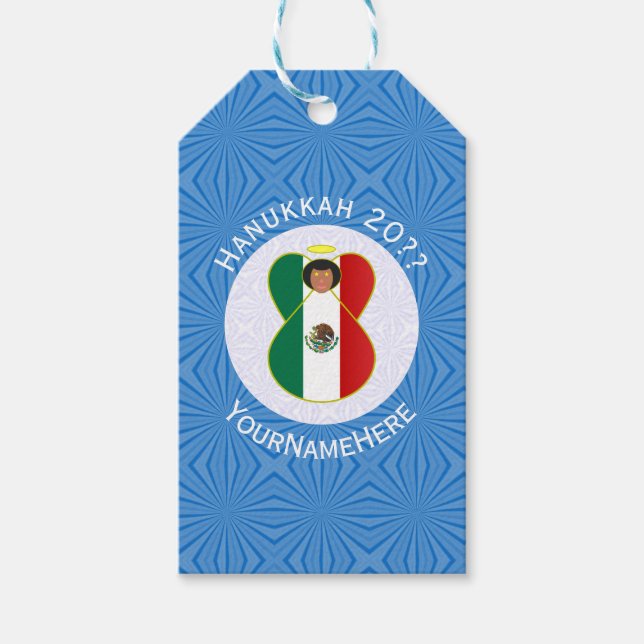 Etiqueta Para Presente Anjo Mexicano Bandeira Hanukkah Personalizada  (Frente)