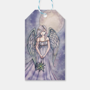 Etiqueta Para Presente Anjo Segurando Ornamento de Estrela Arte Fantasia