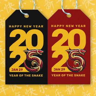 Etiqueta Para Presente Ano Dourado Vermelho do Cobra de 2025