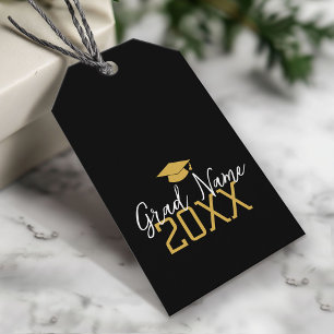 Etiqueta Para Presente Ano Grande - Nome e Boné - Graduação Dourada Negra