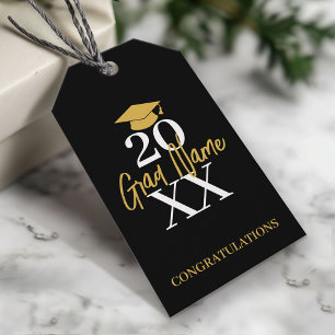 Etiqueta Para Presente Ano Grande - Nome e Boné - Graduação Dourada Negra