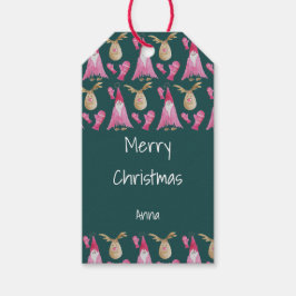 Etiqueta Para Presente Anões e Rena de Natal com Luvas