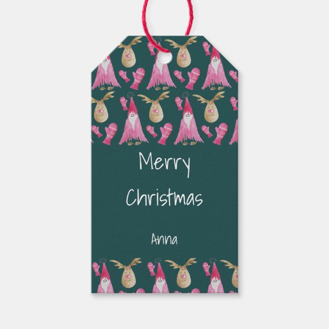 Etiqueta Para Presente Anões e Rena de Natal com Luvas (Frente)