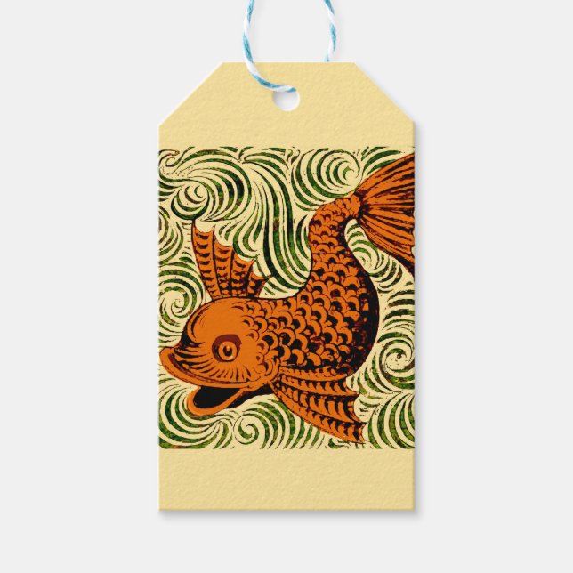 Etiqueta Para Presente Antiguidade de Peixe Azulejo Antigo (Frente)