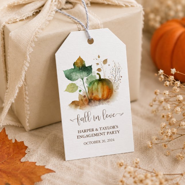Etiqueta Para Presente Apaixonar-se Abóbora Rústica Elegante (Bring the warmth and romance of autumn to your celebration with this personalized Fall in Love tag.)