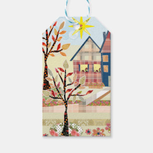 Etiqueta Para Presente Applique, casas, aldeia