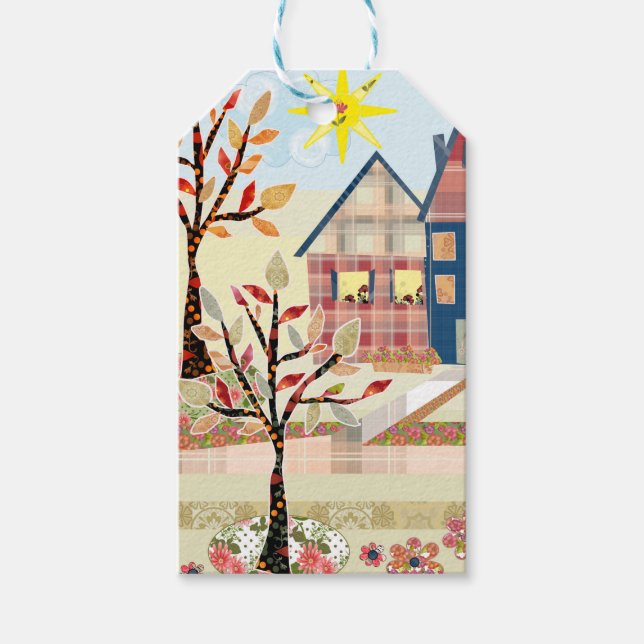 Etiqueta Para Presente Applique, casas, aldeia (Frente)