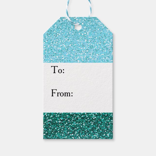Etiqueta Para Presente Aqua Blue Green Glitter Christmas (Frente)
