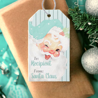 Etiqueta Para Presente Aqua Blue Vintage Winking Papai Noel Natal