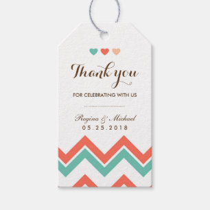 Etiqueta Para Presente Aqua Coral Red Chevron Pattern Wedn Gift Tag