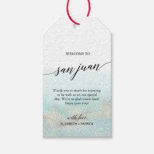 Etiqueta Para Presente Aqua Dourada Beach Bem-vindo ao Casamento San Juan