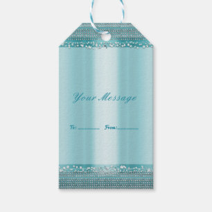 Etiqueta Para Presente Aqua Teal Blue & Silver Diamond Bling Party Favor