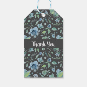 Etiqueta Para Presente Aquarela Azul em Florais Cinza Escuro