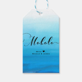 Etiqueta Para Presente Aquarela Azul Praia Tropical Chic MAHALO ALOHA