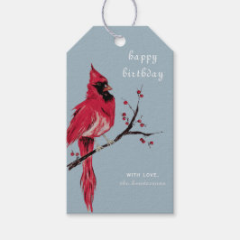Etiqueta Para Presente Aquarela Cardinal Feliz Aniversário
