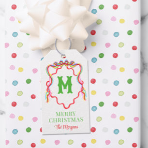 Etiqueta Para Presente Aquarela Confetti Árvores de Natal Monograma Crest