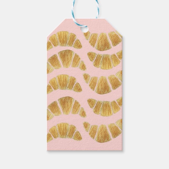 Etiqueta Para Presente Aquarela de Croissant Rosa  (Frente)