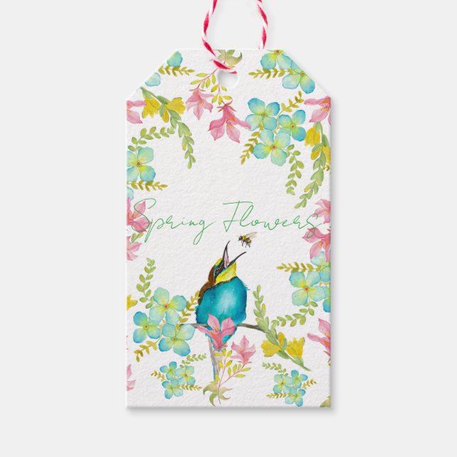 Etiqueta Para Presente Aquarela de flores da primavera  (Frente)