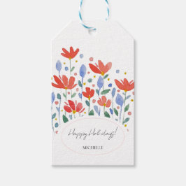 Etiqueta Para Presente Aquarela de Flores Silvestres em Doce Vermelho e A