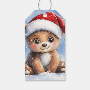 Etiqueta Para Presente Aquarela do ursinho de Natal de inverno fofo