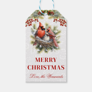 Etiqueta Para Presente Aquarela Família de Cardinal Vermelho Feliz Natal