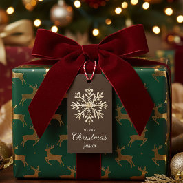 Etiqueta Para Presente Aquarela Floco de Neve Marrom Natal Personalizado