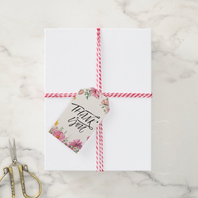 Etiqueta Para Presente Aquarela Floral (Com cordão)