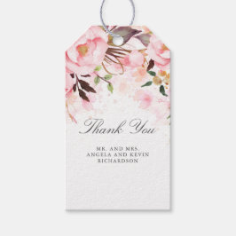Etiqueta Para Presente Aquarela Floral Cor-de-Rosa Esbranquiçada
