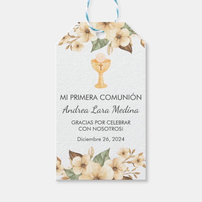 Etiqueta Para Presente Aquarela Flores Amarelas - Primeira Comunhão (Frente)