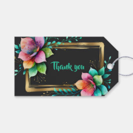 Etiqueta Para Presente Aquarela Flores - Moldura Dourada 34 + seu texto
