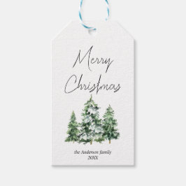 Etiqueta Para Presente Aquarela Inverno Pinheiros de Neve Feliz Natal
