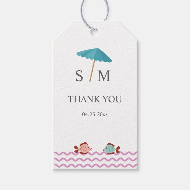 Etiqueta Para Presente Aquarela Moderna Praia de Verão (Frente)