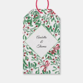 Etiqueta Para Presente Aquarela Pintada à Mão de Visco Rústico de Natal