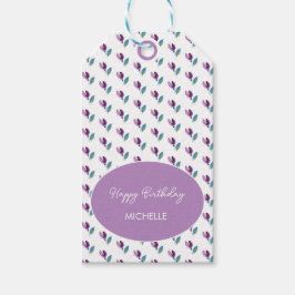 Etiqueta Para Presente Aquarela Pintada à Mão Floral Verde Roxo