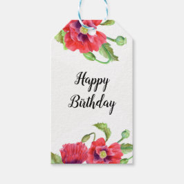 Etiqueta Para Presente Aquarela Pópias Vermelhas Floral Art Happy Birday