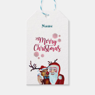 Etiqueta Para Presente Aquarela Rindo Santa Claus Rudolf Sorrindo